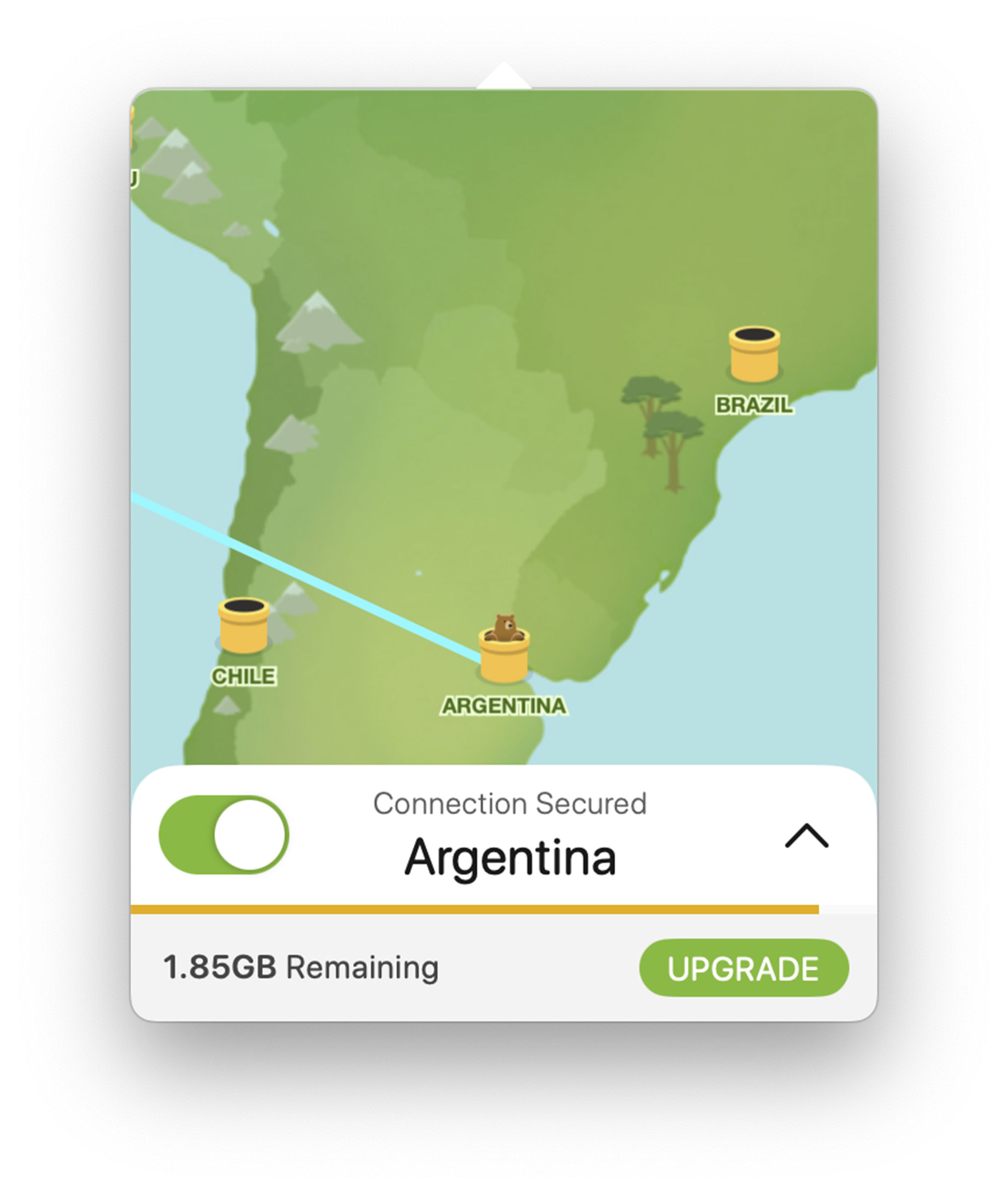 TunnelBearでアルゼンチンへ接続